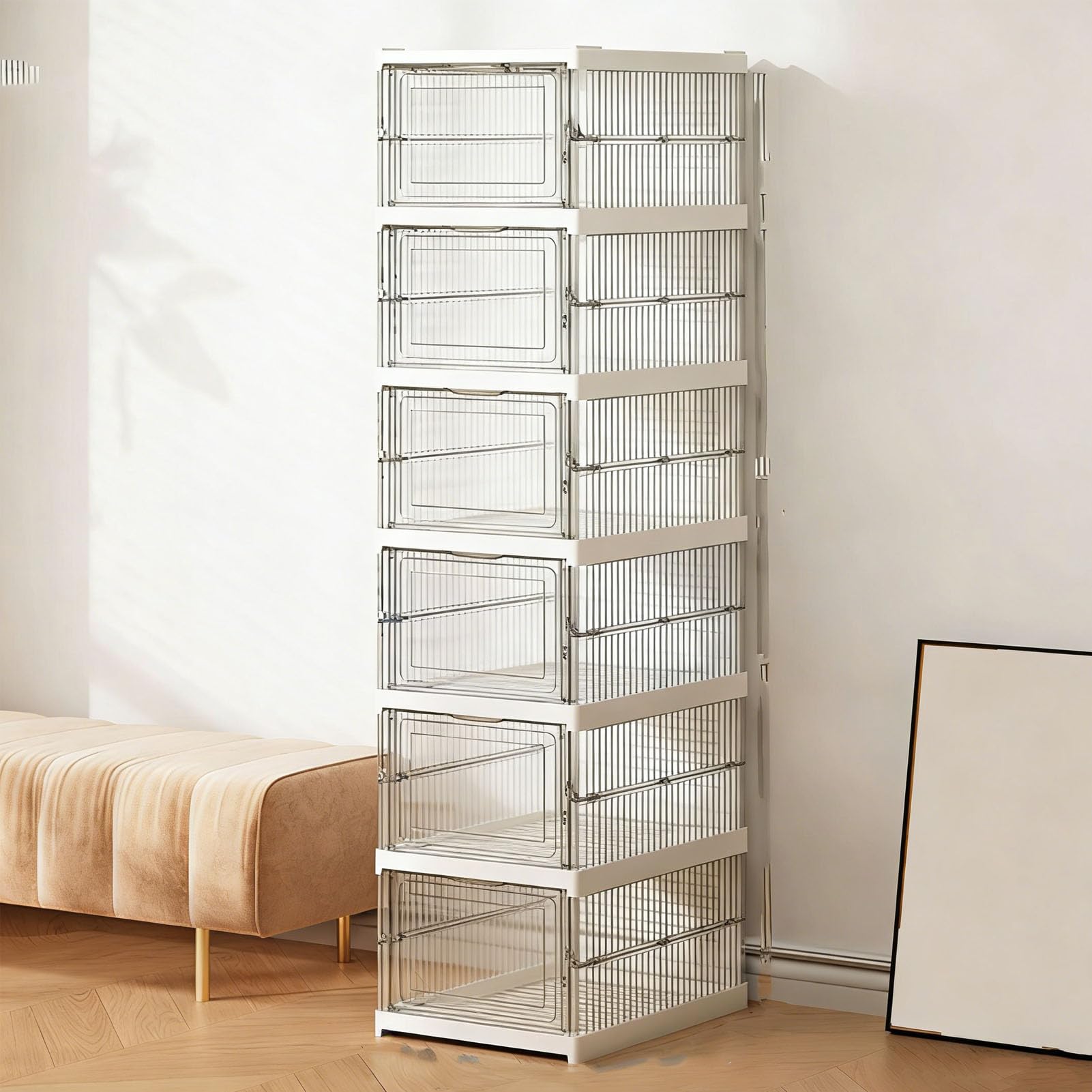 Sonew Caja de Almacenamiento de Zapatos Transparente de Plástico Resistente Paquete de 4 Unidades Apilables y Plegables con Tapa Ideal para Armario Guardar Zapatillas Botas y Calzado