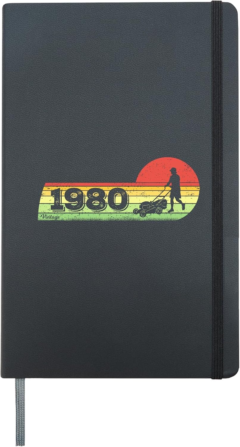 Garden Vintage born 1980 Birthday Lawn-mower Gardener Hardcover Journal, Black