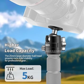 CAVIX 25mm Mini Ball Head 360 Panoramic Tripod Head Small Ball Head with 1/4 Quick Release Plate, for DSLR/Mirrorless Camera, Compatible with Tripods, Monopods and Sliders, Max Load 11lb/5kg