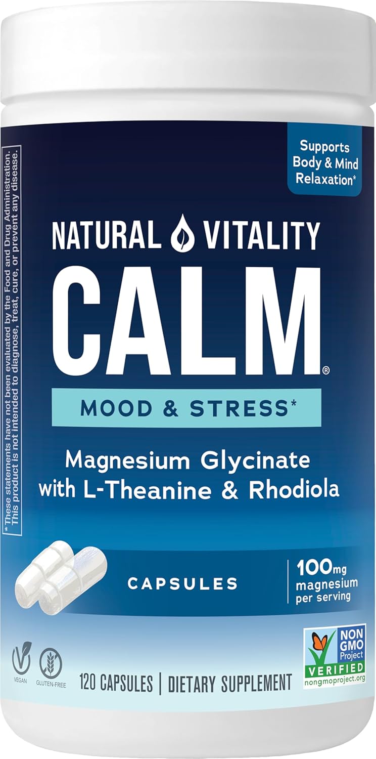 Natural Vitality Calm® Mood & Stress Relief Capsules, Magnesium Glycinate Supplement, 120 Caps