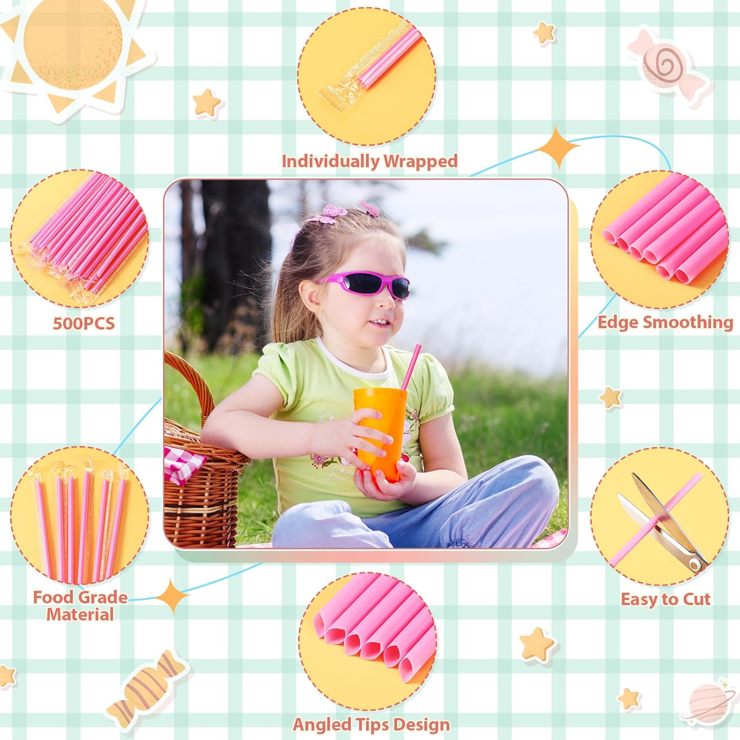 Gerrii 500 Pcs Pink Individually Wrapped Straws Extra Long 6 mm Plastic Drinking Straws Disposable for Party Restaurant Home Milkshakes Coffee Juice Beverage Smoothie (10”)
