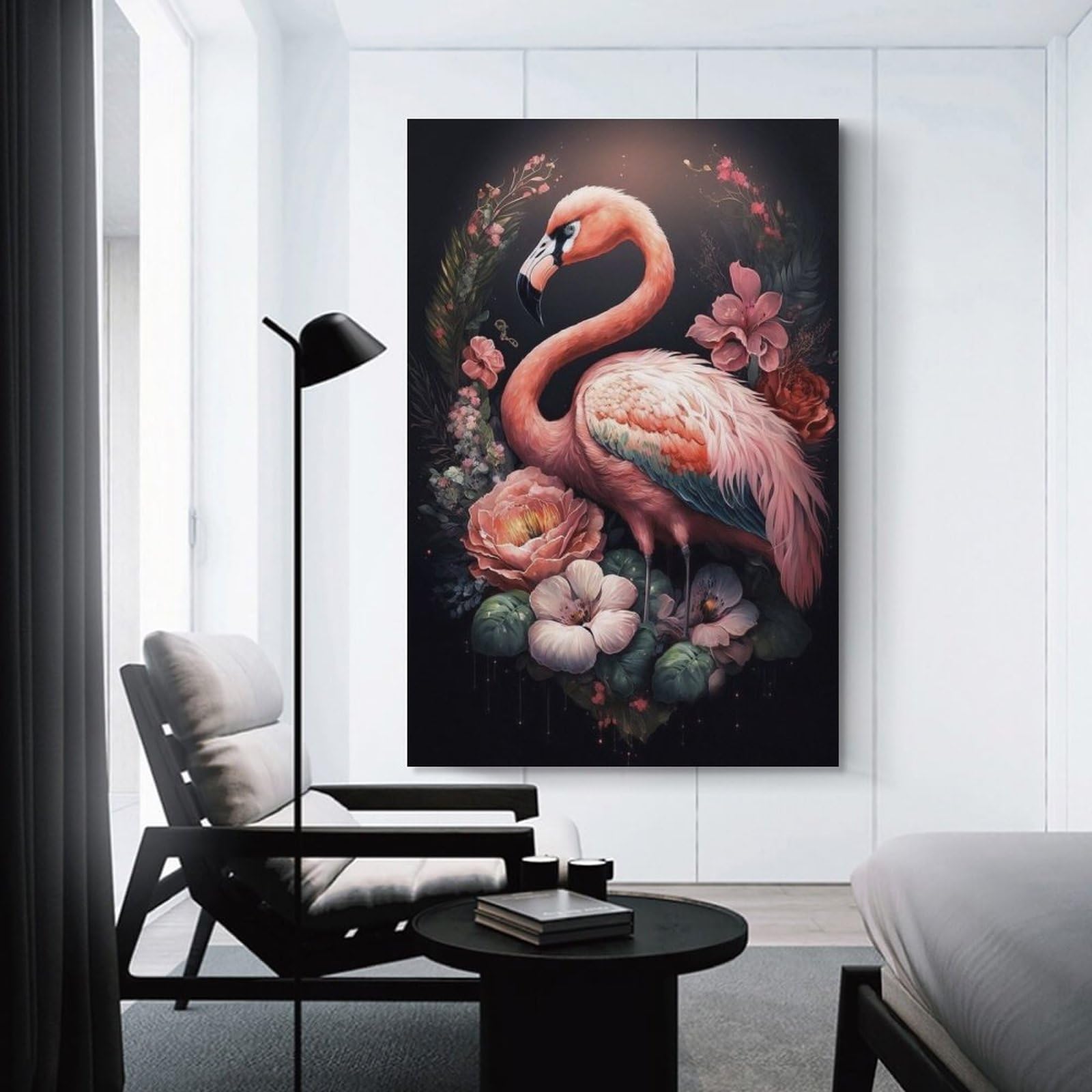 Amazon.co.jp: 絵画 花の中のフラミンゴインテリア 絵画 超リアルな