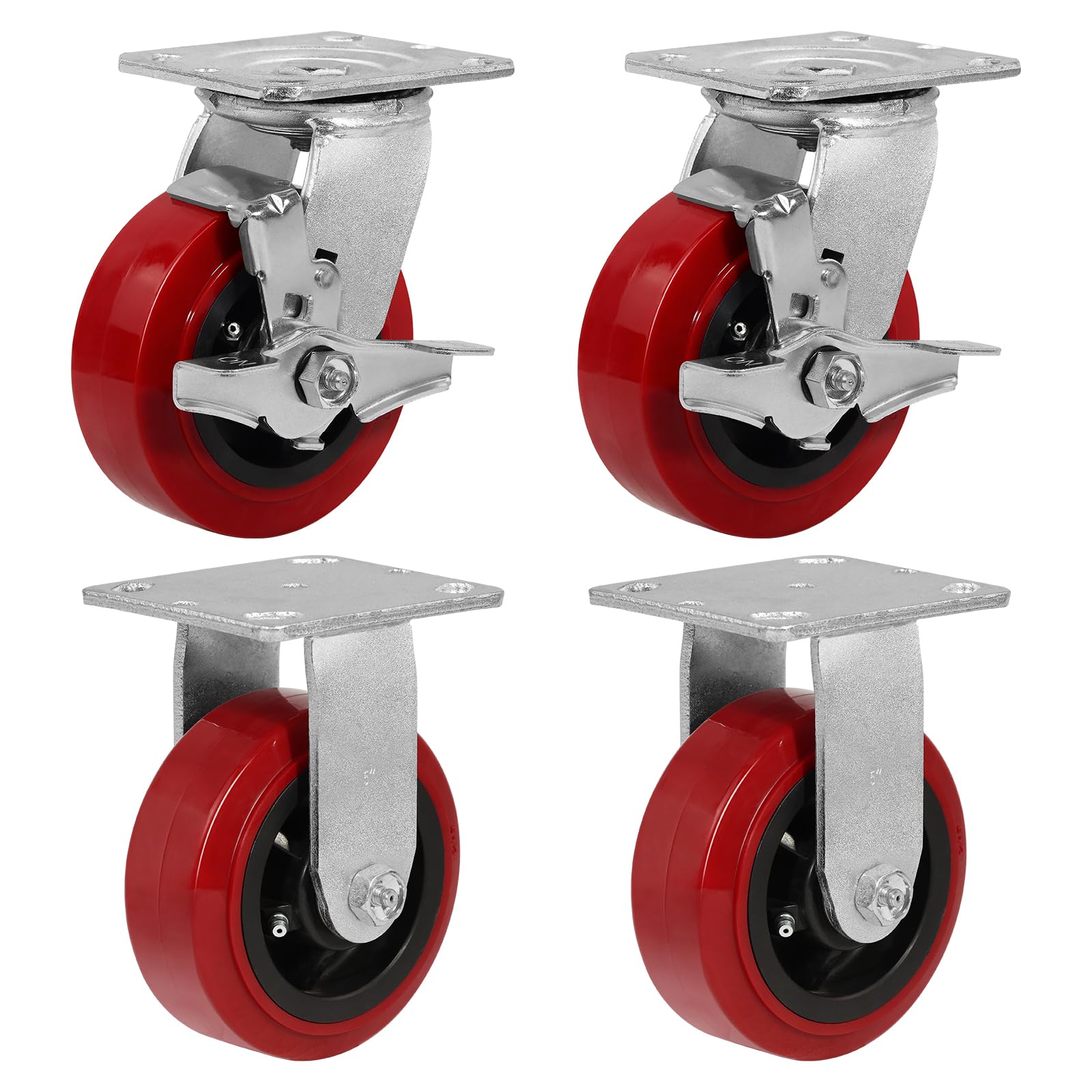 NINOSO Caster Wheels, 5'' Heavy Duty Casters Set of 4 with Load 3200lbs Capacity, Polyurethane Tread on Polypropylene Core, Industrial Caster Wheels