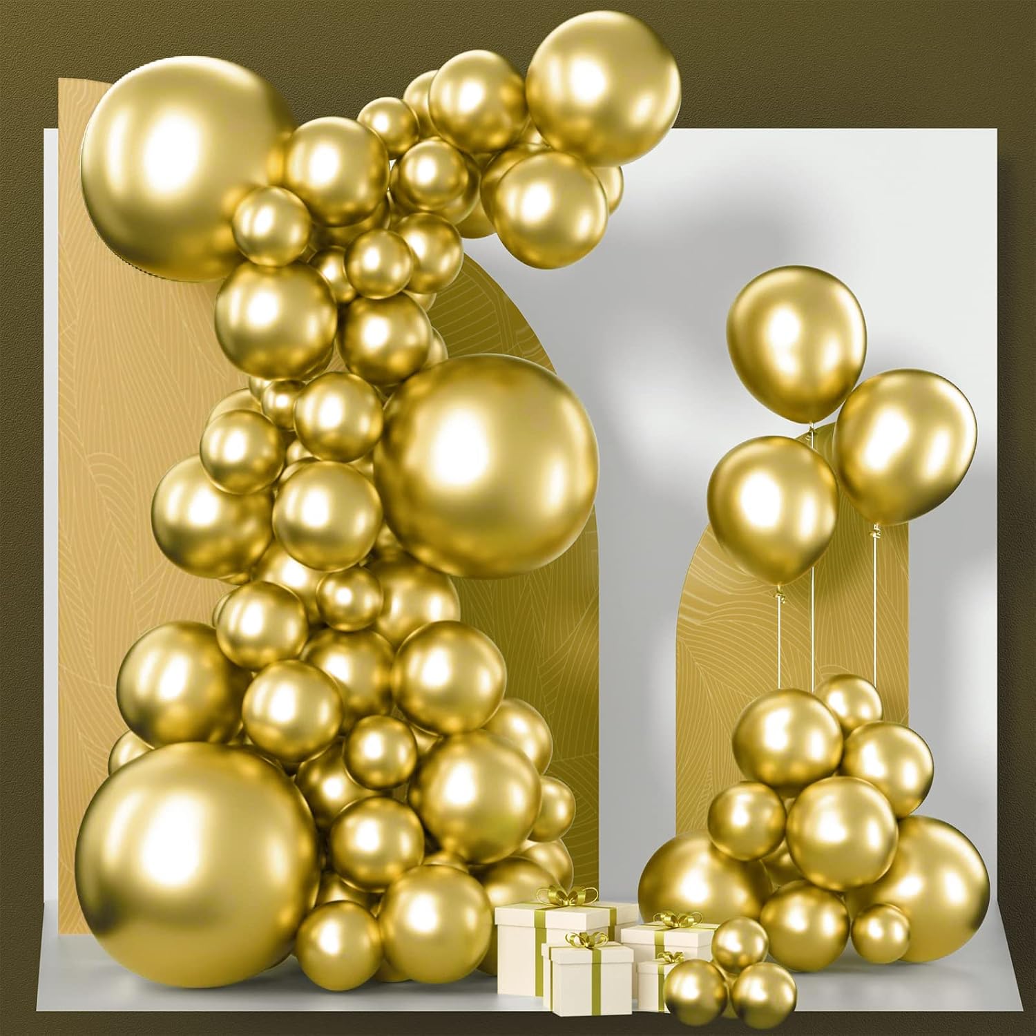 PartyWoo Gold Balloons, 102 Pcs Metallic Gold Balloon Garland Arch Kit, 18 Inch, 12 Inch, 10 Inch, 5 Inch
