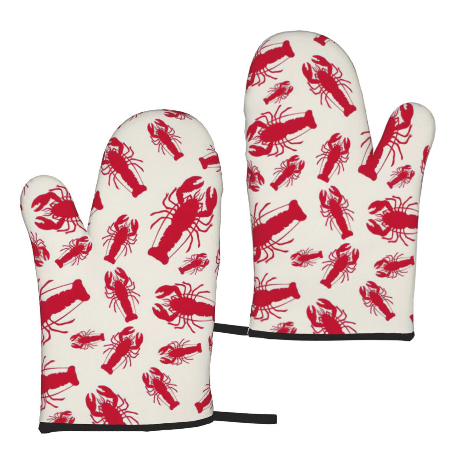 Nimongt Women's Black Red Lobster Print Adults Universal Fit Heat Resistant Oven Gloves Reusable Cooking Outdoor Grilling