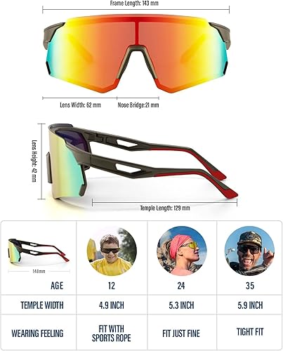 Miniatura 6 de Lentes de sol deportivos resistentes al viento para hombres y mujeres, sin rebote y antideslizantes, UV400, lentes de sol para jóvenes, ciclismo,