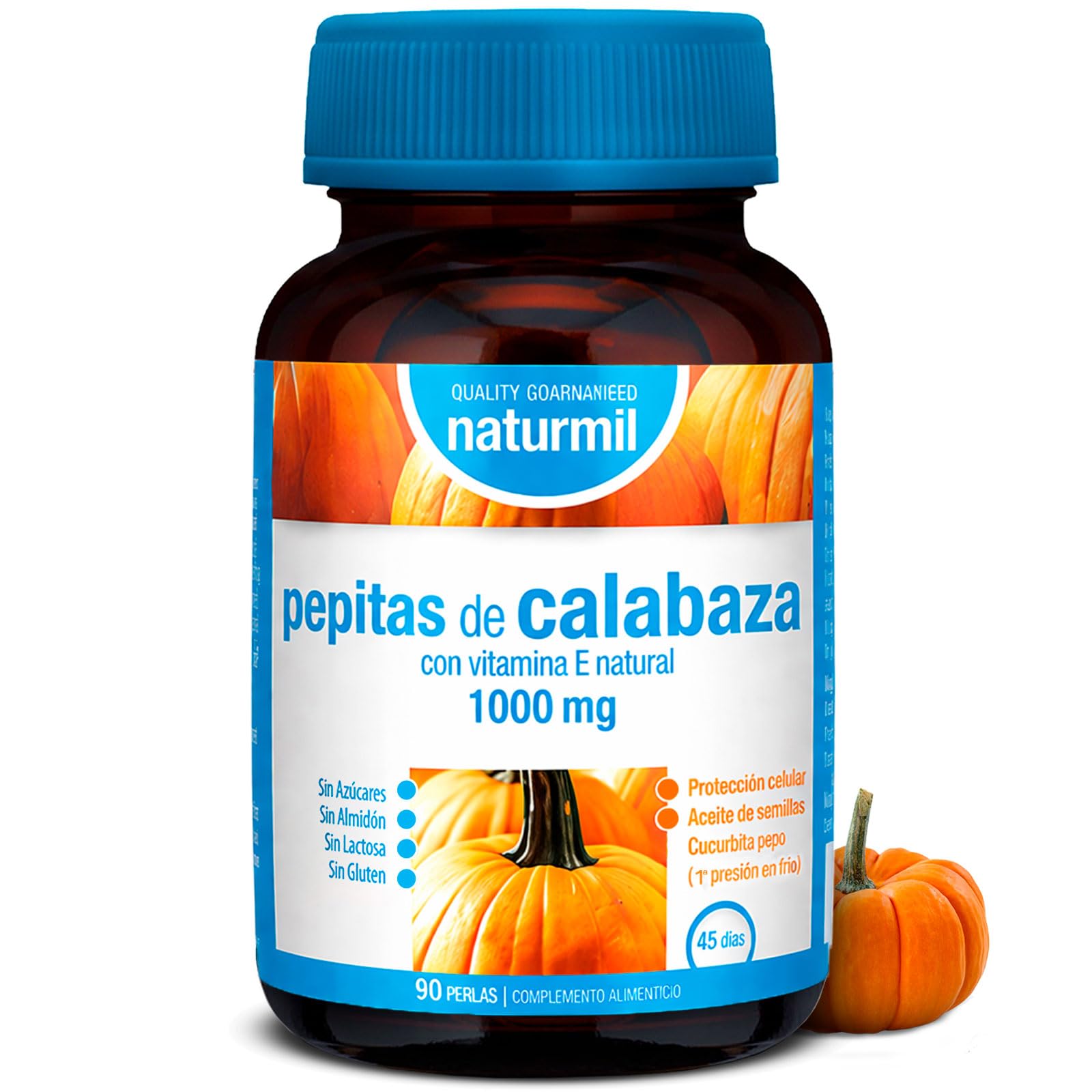 Aceite de Pepitas de Calabaza 1000 mg Cucurbita Pepo Prensado en Frío - Vitamina E Natural - Apoyo Tradicional a la Salud Urinaria y el Bienestar Prostático - 90 Perlas - Naturmil - DietMed