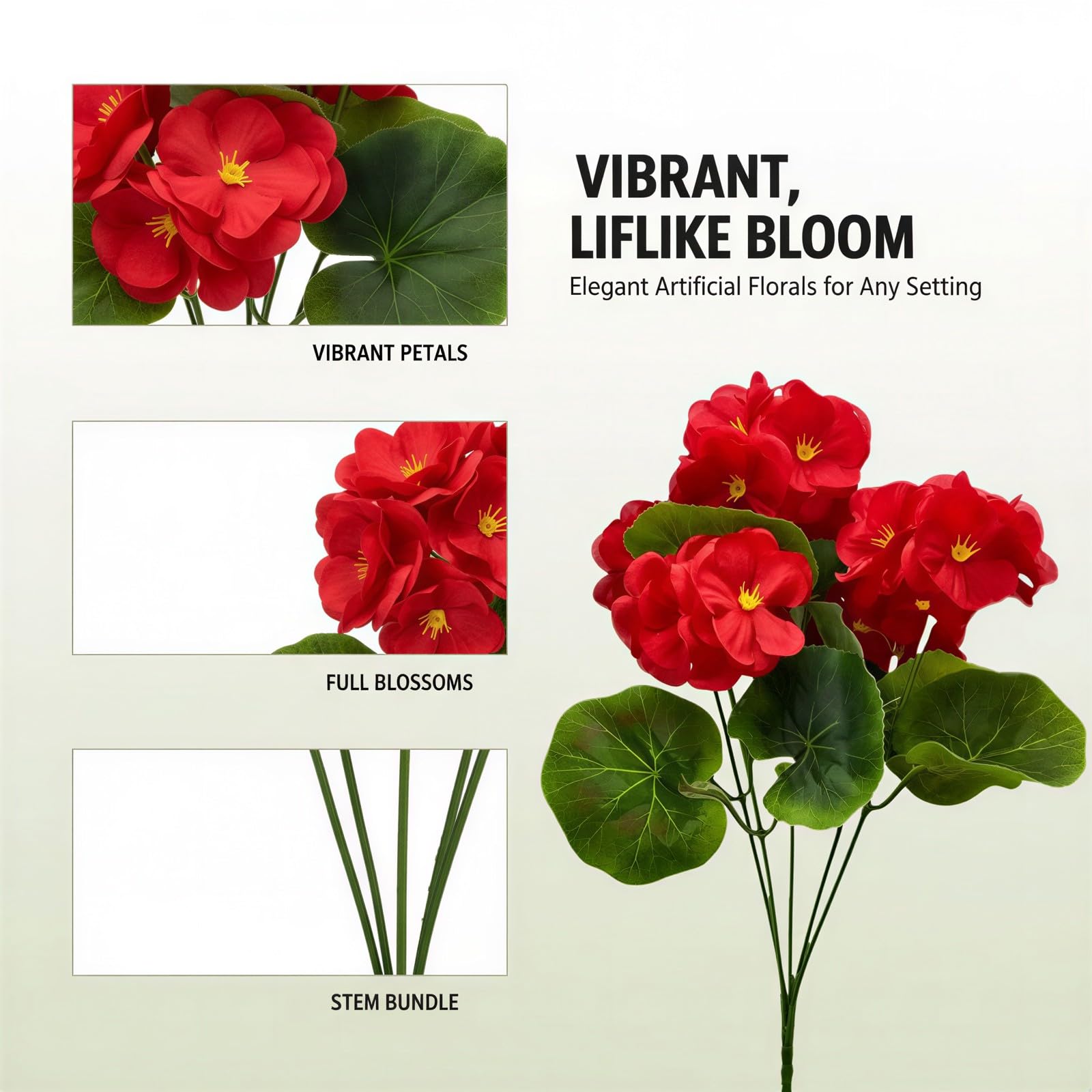 8 STK. Künstliche Apfelblütenpflanze, rote Blüten, naturgetreuer Seidenbegonia-Busch, voll aufgeblühte Blumendeko mit üppigem Grün für Zuhause, Garten, Hochzeitstischdekoration