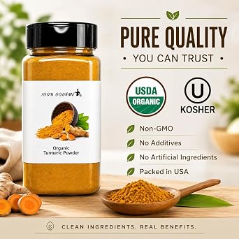 100% Gourmet Organic Turmeric Powder Golden Milk, Turmeric Tea & Cooking Spice, Warm Earthy Flavor, USDA Organic & Kosher Certified, Packed in USA