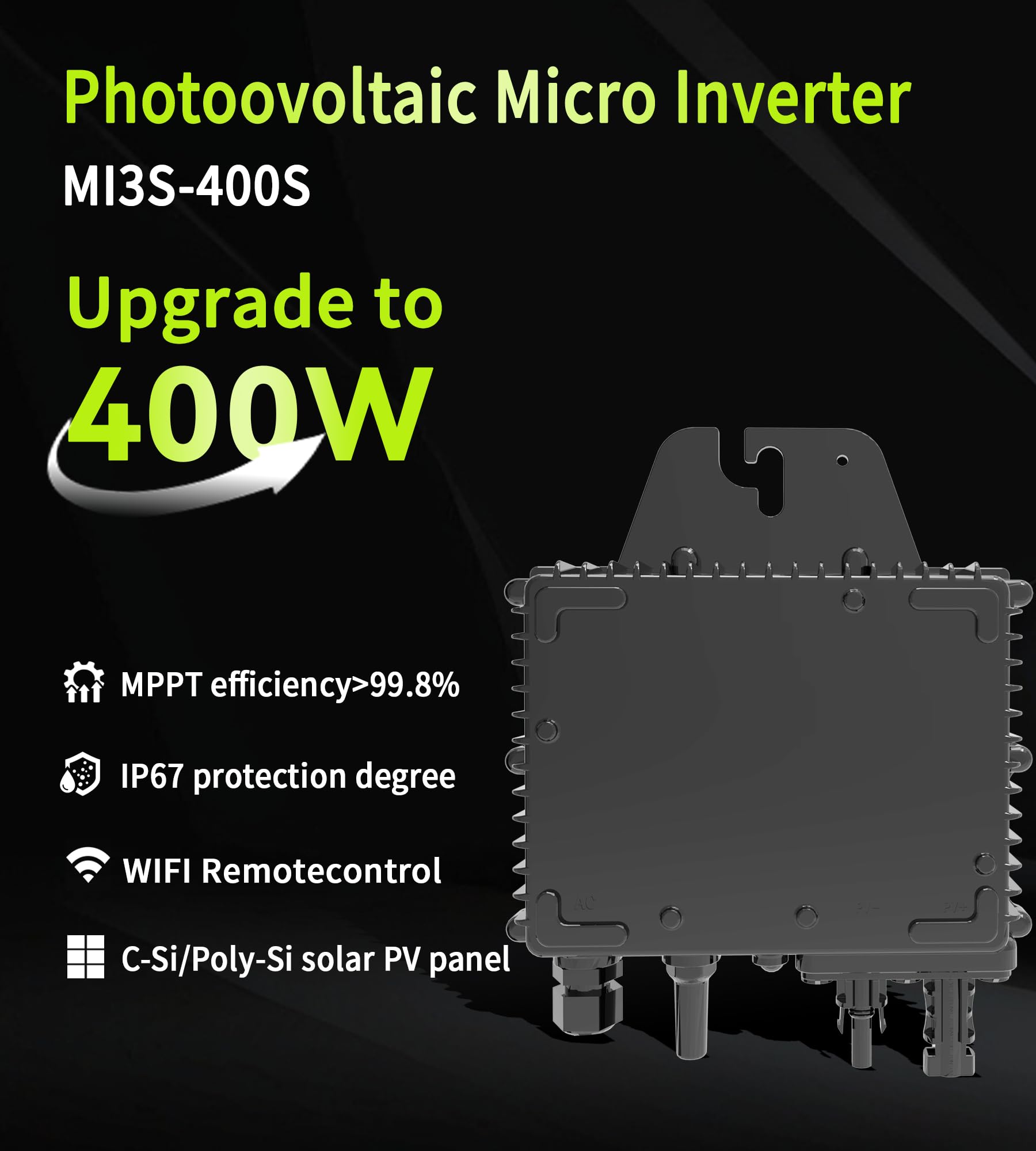 RC Micro inverter 400 W, ingresso CC 25-60 V, inverter modulo PV, micro convertitore MPPT, Controllo dell’app tramite Wi-Fi