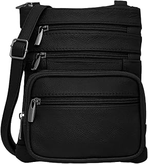Genuine Leather Cross Body Handbag (8.5' L x 6.5' W) - Soft & Durable Crossbody Bags For Women Trendy With 4 Zip Pockets