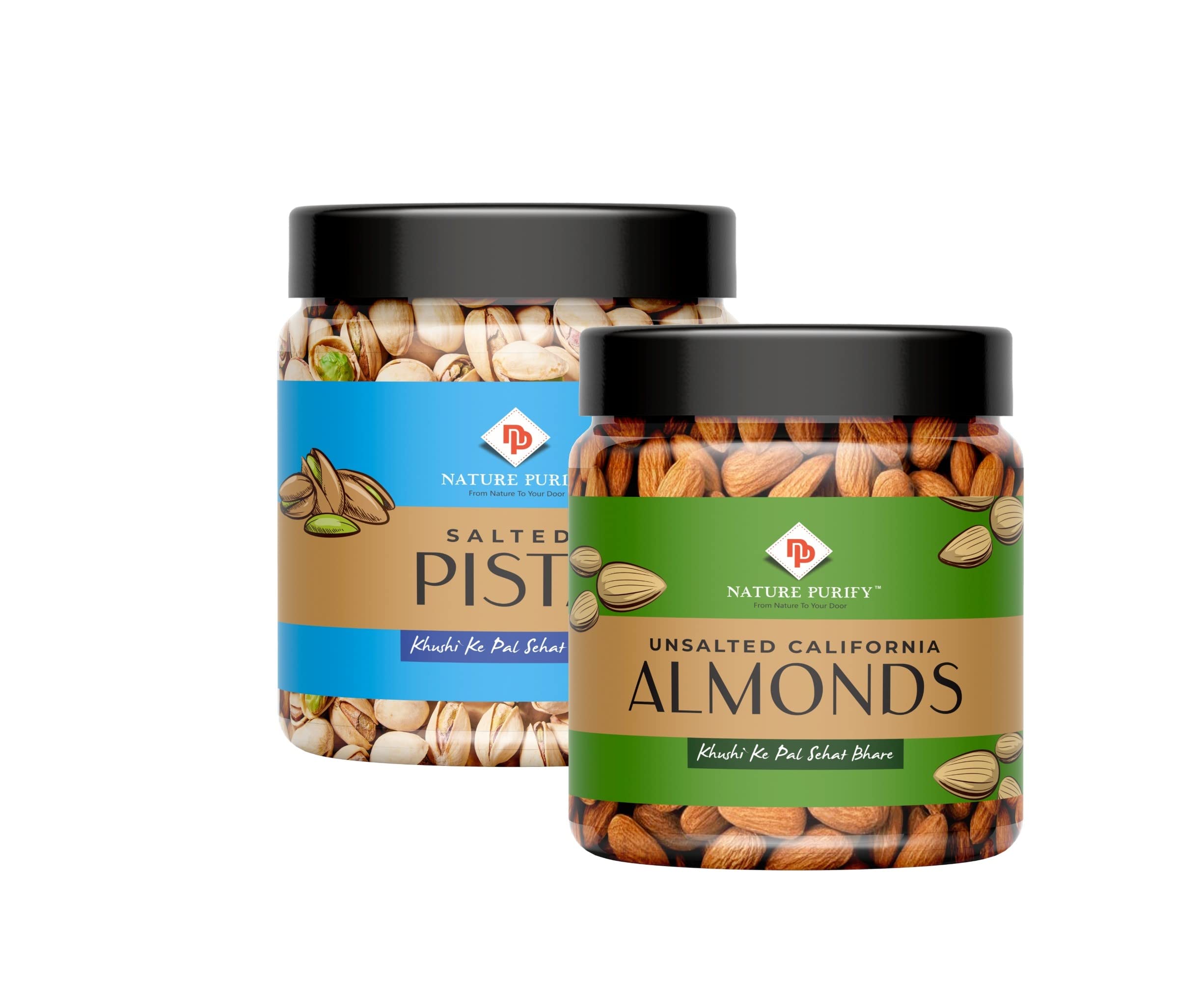 Nature Purify Dried Fruits Combo Almond + Pista - 250Gm Each | Rich In Fibre | Boost Immunity Badam | Delicious | Roasted Pistachio (Pack of 2)