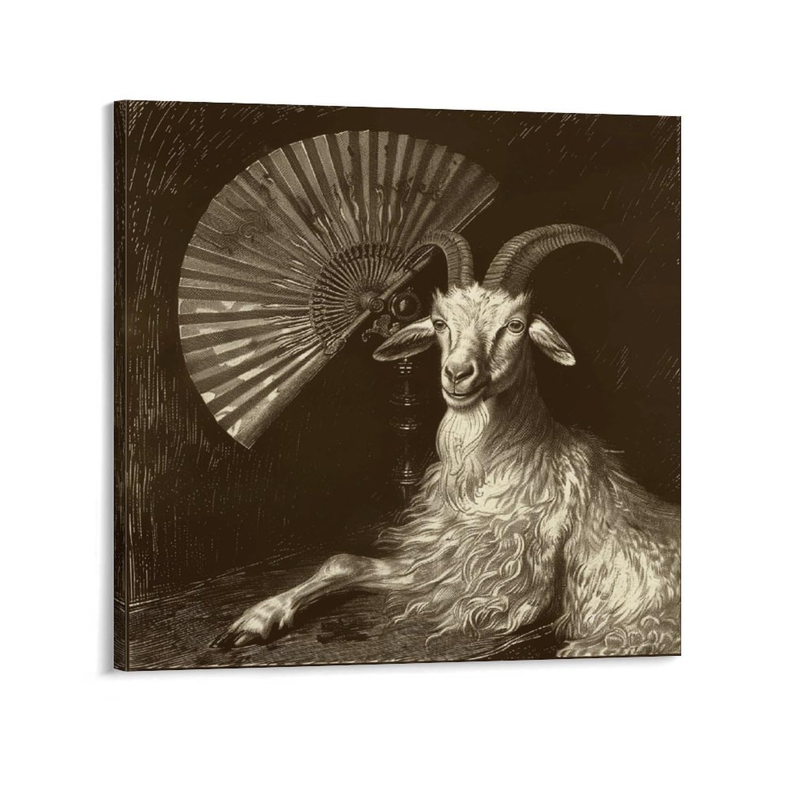 KLOPH Goat And Fan Canvas Wall Art for Living Room 10x10inch Modern Artwork Painting for Bathroom Hanging Canvas Prints Aesthetic Wallart for Bedroom Kitchen Office Wall Decor
