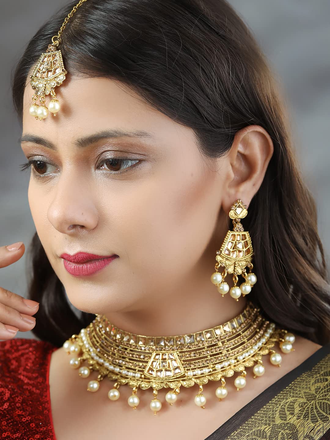 Women's Kundan Plated Jewellery Set, Elegant Gift
