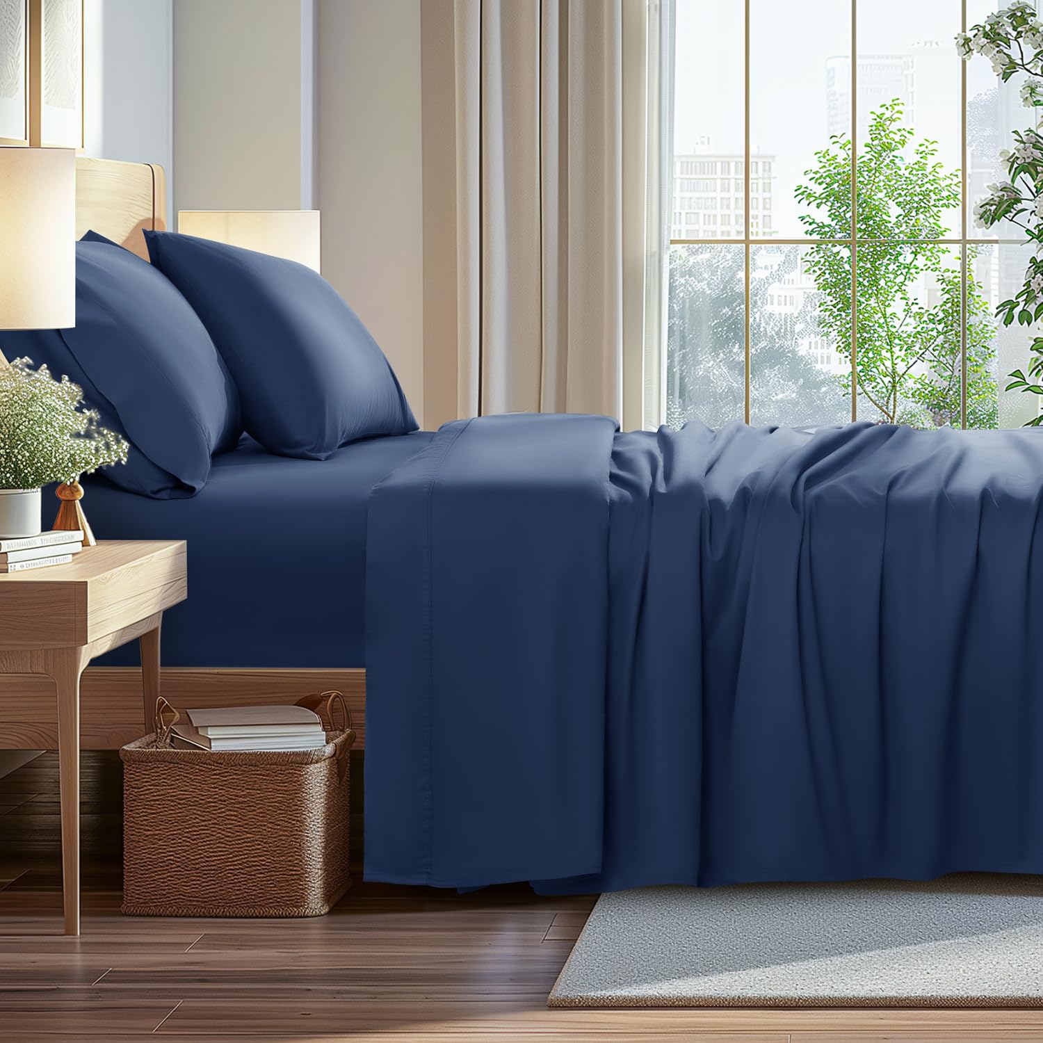 1000 Count Cotton Sheet Set Queen 100 Natural Cotton Bed Sheets Soft Hypoallergenic Cooling Sheets for Sensitive Skin