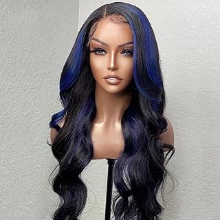 Peluca de cabello humano Frontal de encaje transparente de color azul resaltado 13x6 HD pelucas de onda del cuerpo for mujeres cabello Remy brasileño prearrancado con cabello de bebé línea de cabello