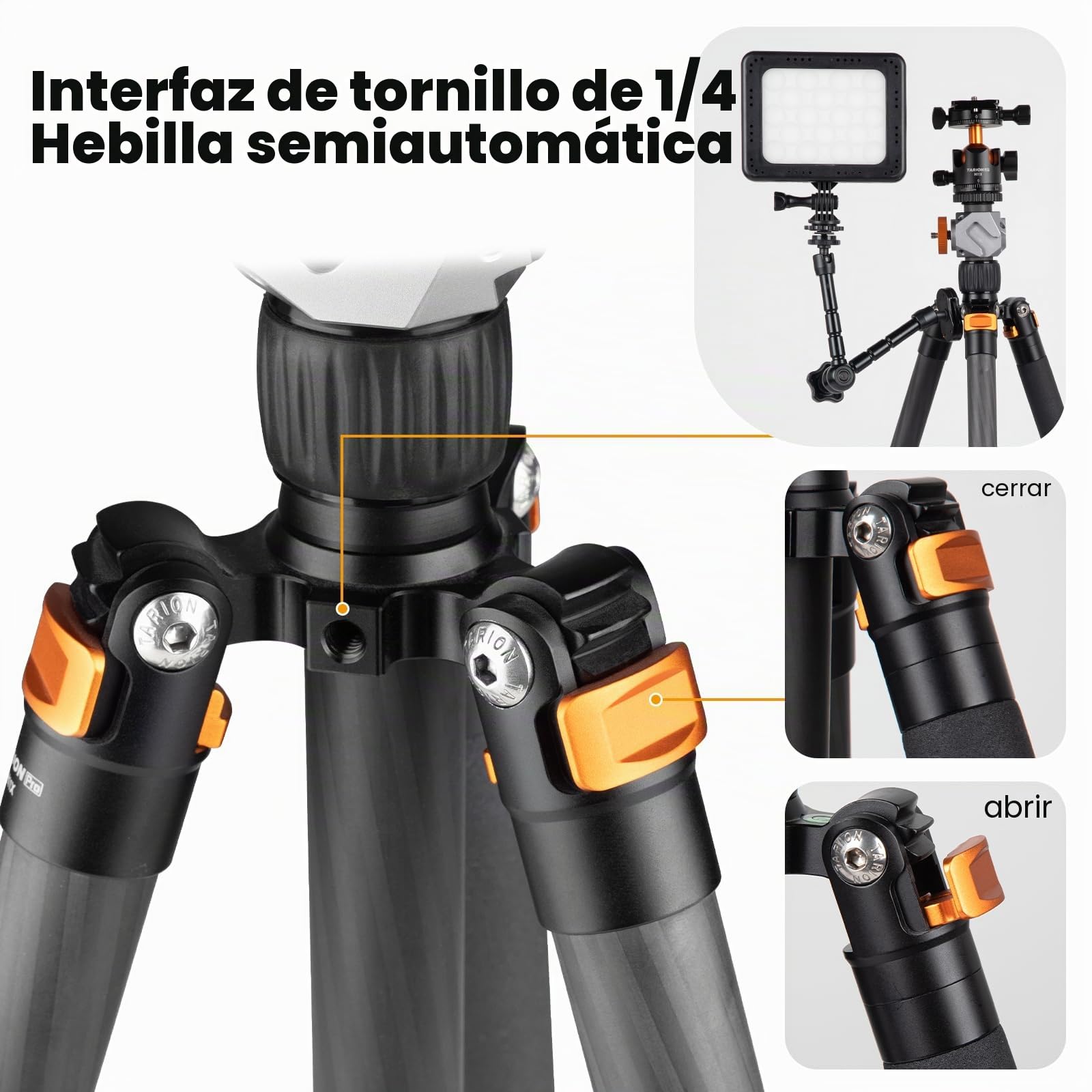TARION Trípode de Fibra de Carbono para cámara de - 67 Pulgadas trípode Profesional DSLR con Doble rótula panorámica Zapata fría trípode de Viaje para cámaras videocámaras fotografía