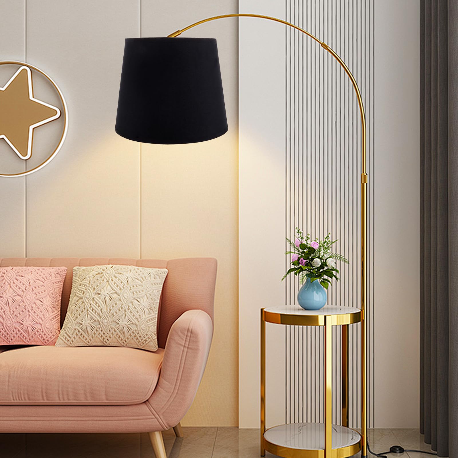 MIVIDE Lot de 2 Abat-Jours E14 pour Lampes de Table Lampe, Abat Jours en Lin, Abat Jour Lampe sur Pied Noir Doré pour Table de Chevet