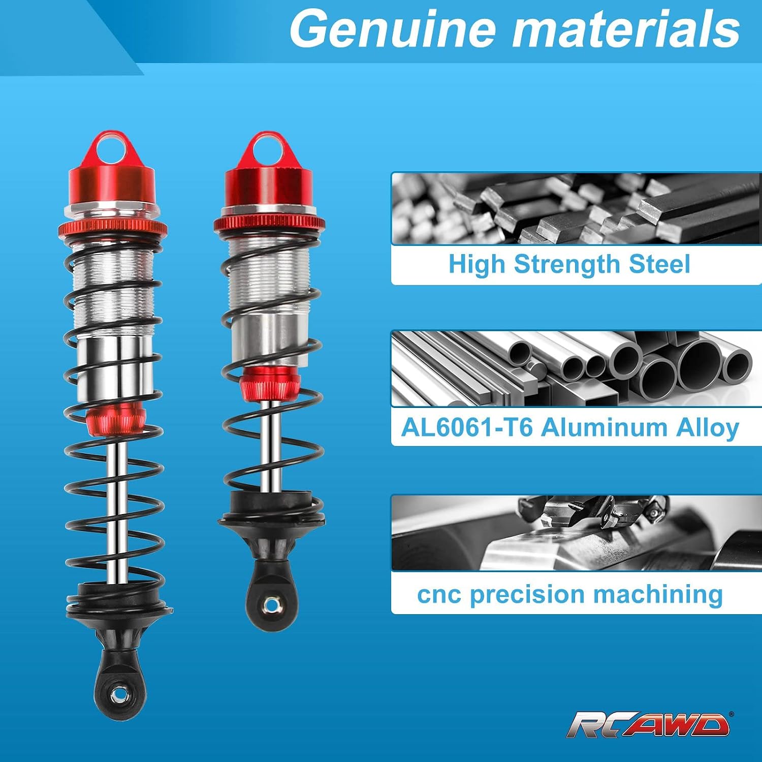 RCAWD Aluminum Big Bore Shocks Upgrades Parts for Arrma 1/8 Kraton 6S BLX Outcast 6S BLX Notorious 6S BLX,4PCS Front Rear Full Metal Dampers Hops Up Absorbers,Replace ARA330621 ARA330622 Red