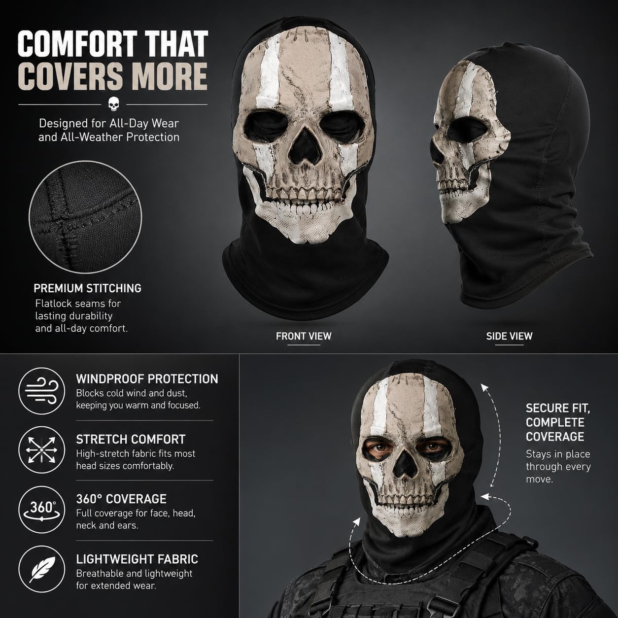 Maschera Ghost Call of Duty, maschera con teschio e merluzzo, maschera fantasma, per Halloween, passamontagna, maschera da fantasma, maschera da scheletro antivento, per cosplay