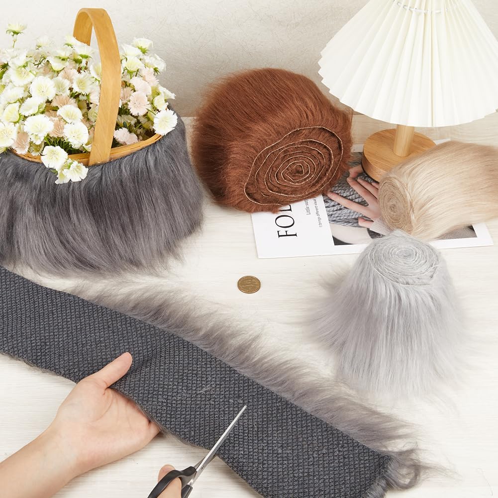 GORGECRAFT 4 Colors Shaggy Plush Faux Fur Fabric Precut Strips 4" Wide Furry Fluffy Fuzz Craft Sewing Fur Cut Patch for DIY Halloween Christmas Winter Costume Gnome Beard Hair Cosplay Dwarf Decoration