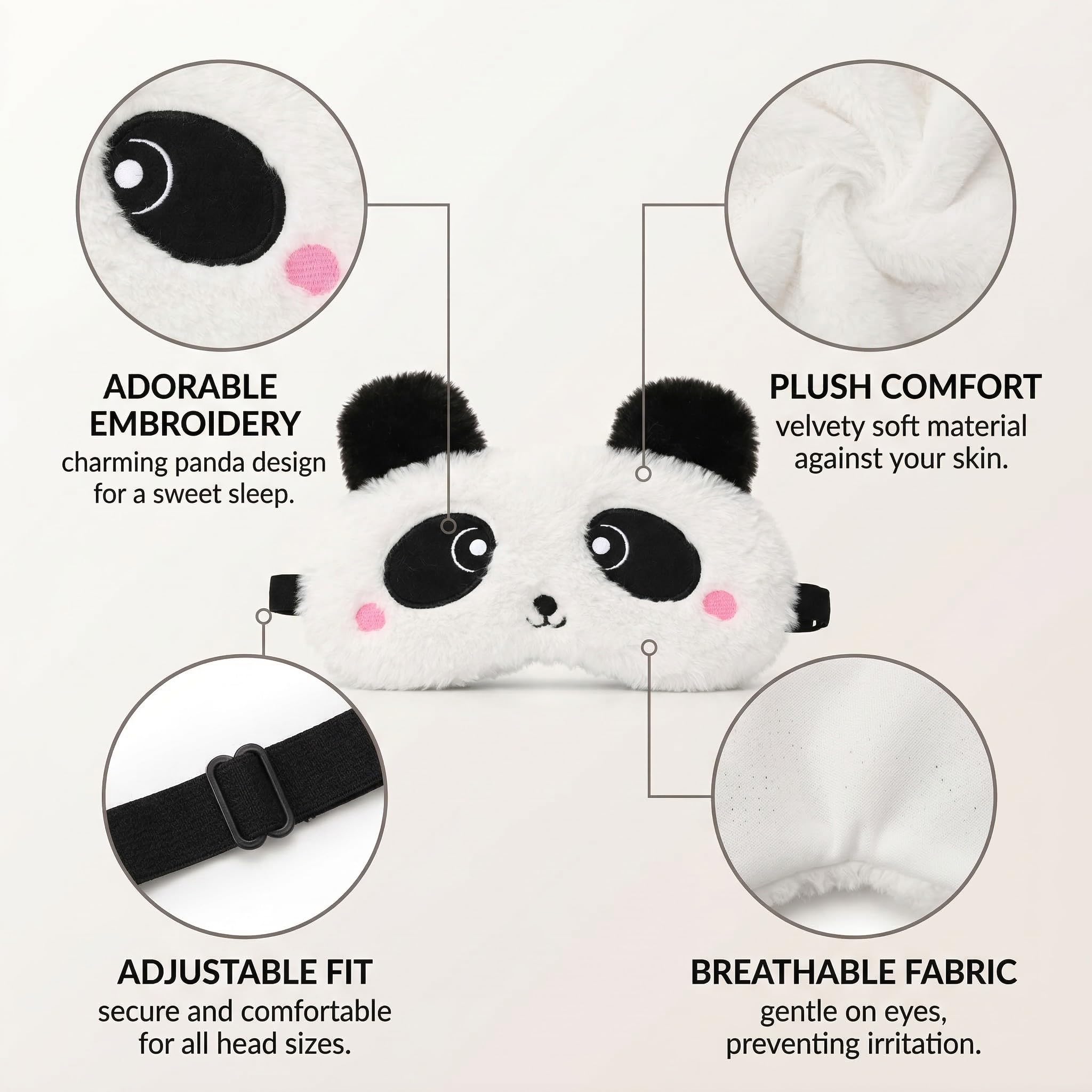 Maschera per Dormire Animale, 3D Panda Maschere da Sonno in Peluche Soffice Morbido, Benda Occhi per Dormire Peluche dei Cartoni Animati Divertenti per Bambini e Adulti