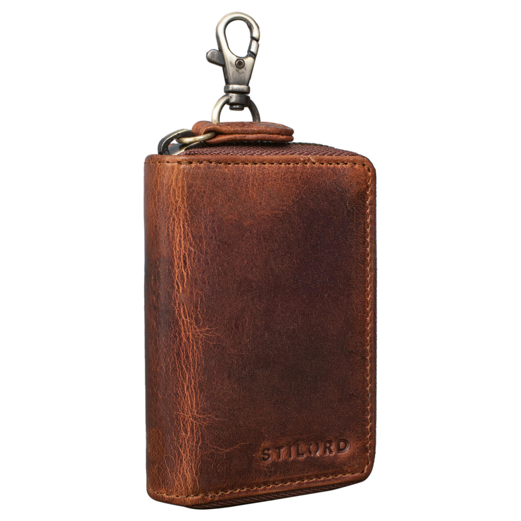 STILORD Emory' Portallaves Piel Hombre Estuche Llavero Estuche para Llaves y Tarjetas de Crédito RFID Cuero Genuino Vintage, Color:Kara - Cognac