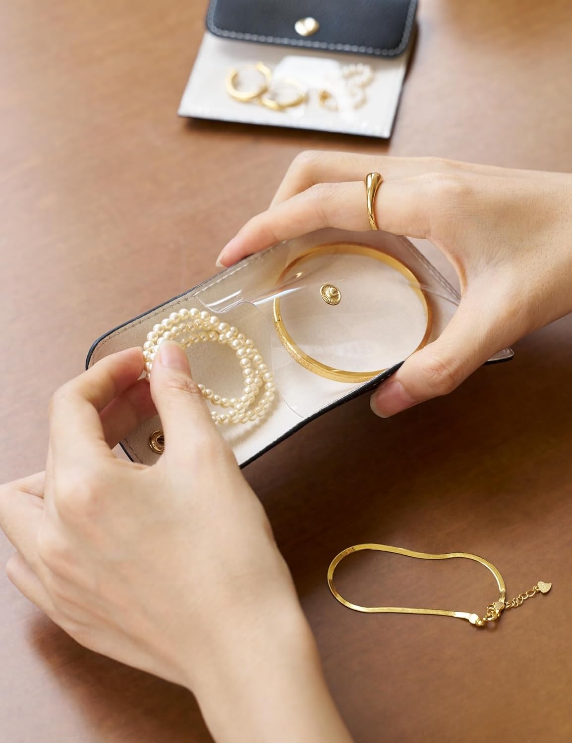 Popvibe Travel Jewelry Box Organizer Small Jewelry Case with 6 Jewelry Bags Mini Pouch, Portable Traveling Jewelry Case for Women, Black Leather Compact Jewelry Travel Necklace Case Holder - Image 8