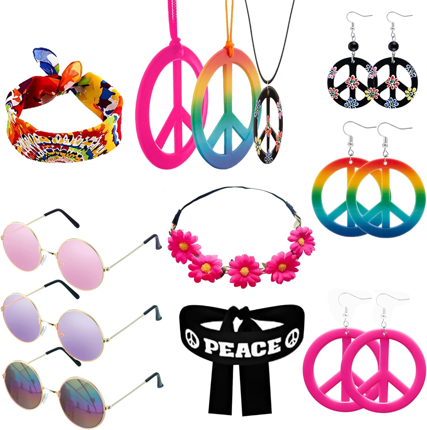 Jonisquees 12 PCS Hippie Costume Accessories, Hippie