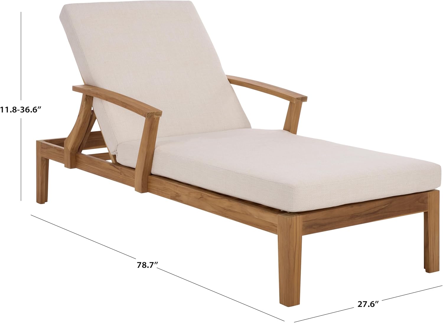 SAFAVIEH Couture Outdoor Patio Furniture Collection - Martinique Chaise Lounge Chair, Natural Teak Solid Wood with Removable White Cushions (CPT1066H)