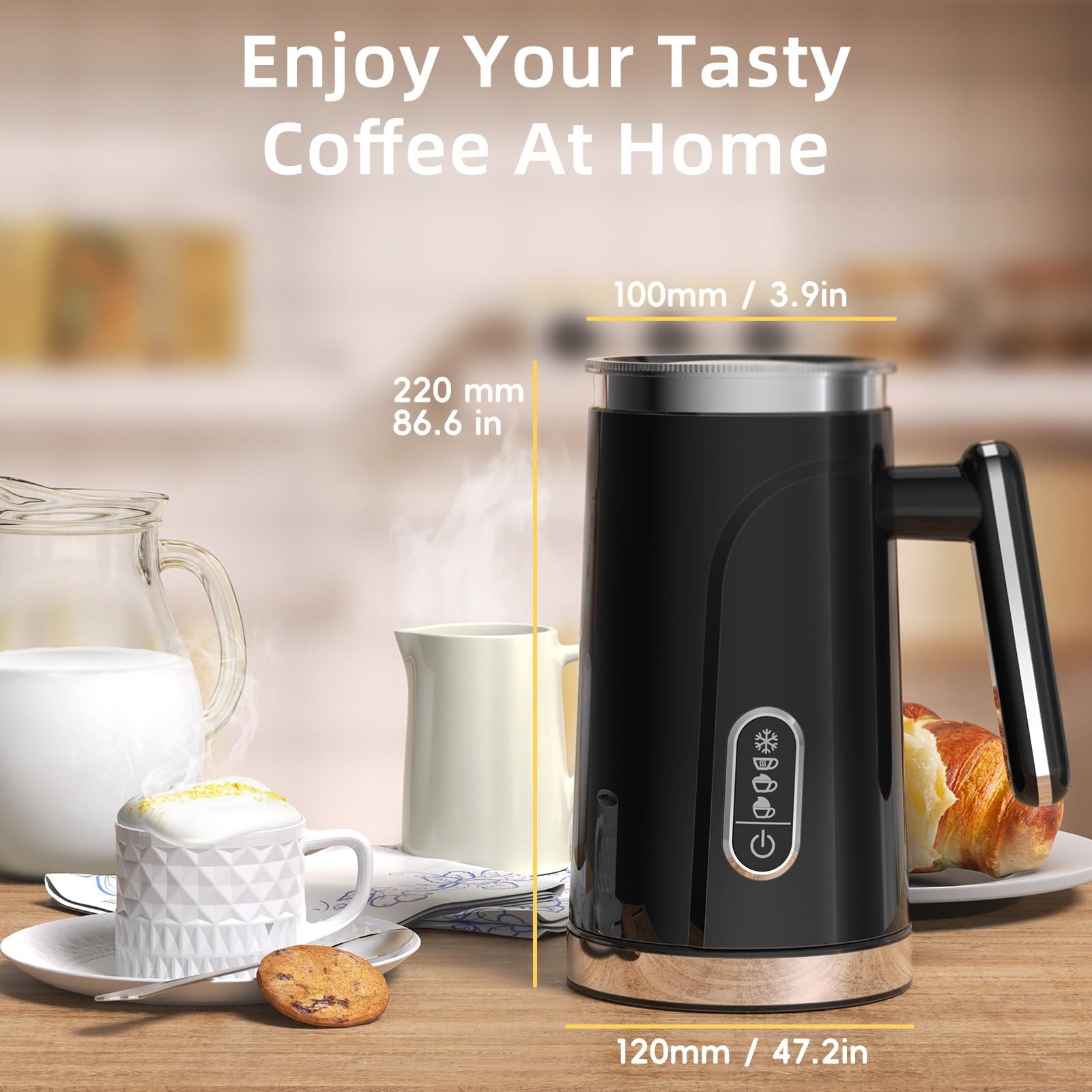 Elektryczny spieniacz do mleka i parownik podgrzewacz do piany 4 w 1 do kawy latte, gorącej czekolady, espresso, cappuccino automatyczny spieniacz na gorąco/zimno i podgrzewacz do mleka 300 ml