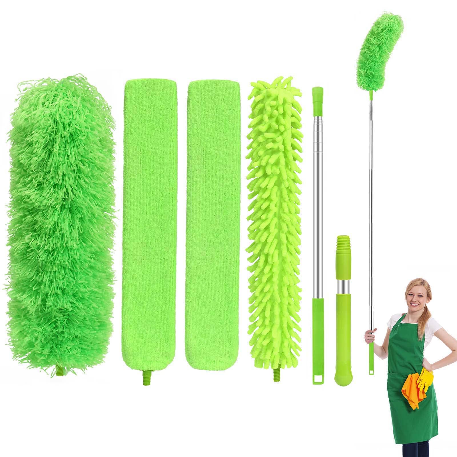 6PCs Feather Duster For Cleaning,Extendable Feather Dusterwith 30-100 inch Telescopic Extension Pole,Detachable Bendable & Washable Duster for Blinds,Ceiling Fan,Cobweb