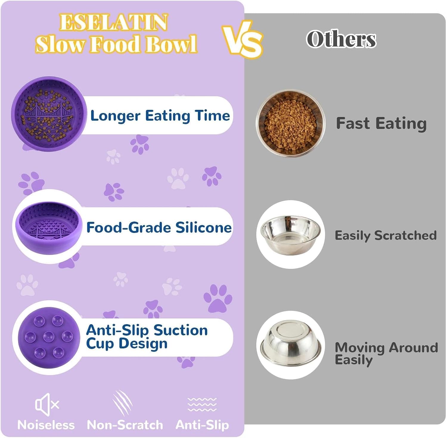 Dog Lick Bowl with Suction Cups, Slow Feeder, Purple, Silicone, ESELATIN | Dog lick bowl with suction cups supports slower treat feeding and licking enrichment during grooming or quiet time