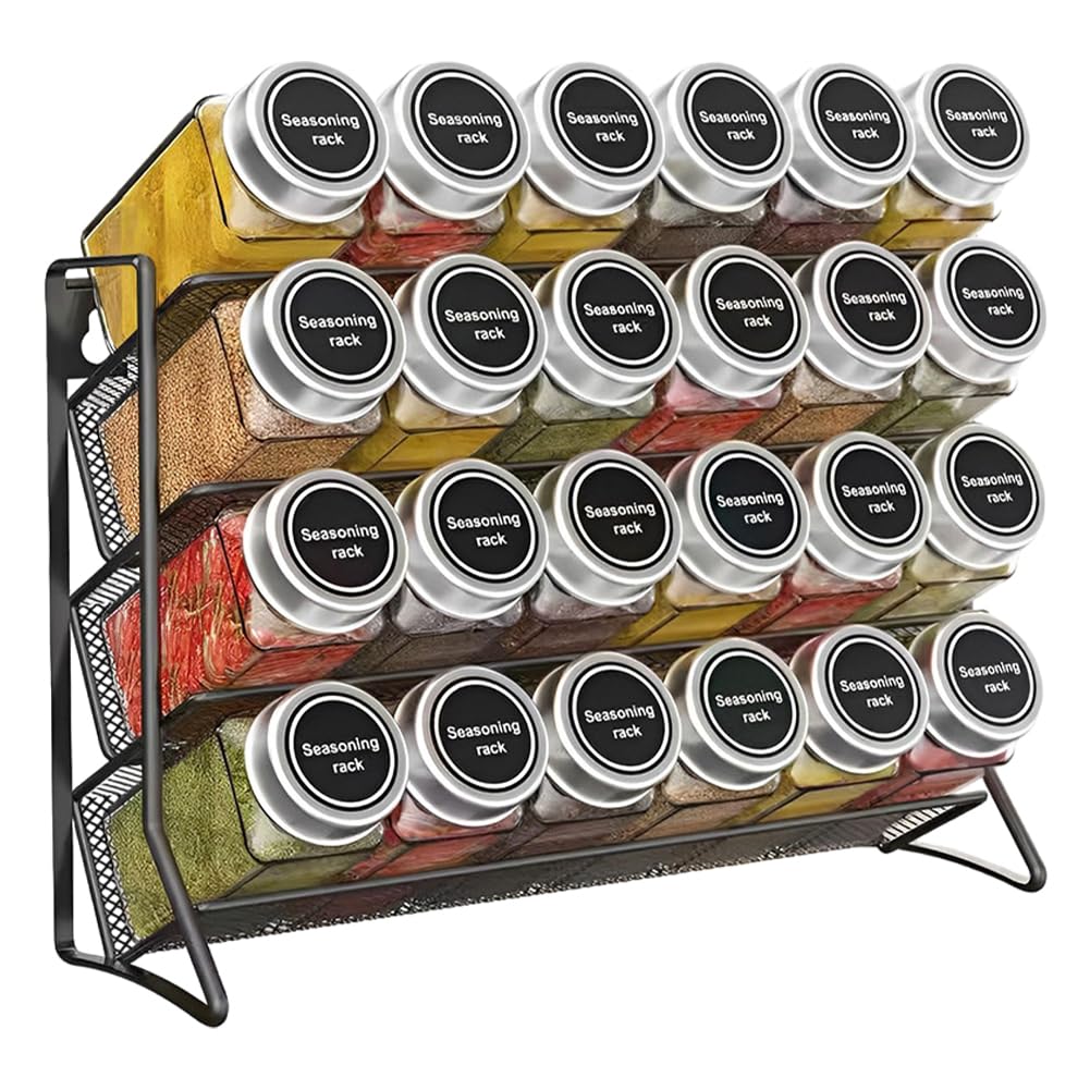 Spice Rack For Inside Cupboard - 4 Tier Wall Mounted Seasoning Organizer, Tiered Spice Racks Shelf Organiser, Jar Organization Free Standing For Cabinet Kitchen Counter Top (No Condiment Bottle)