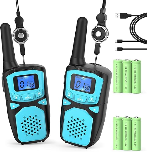 Miniatura 6 de Walkie Talkies para niños, paquete de 4, Walkie Talky recargable de largo alcance para adultos, radios bidireccionales de mano, juguetes al aire