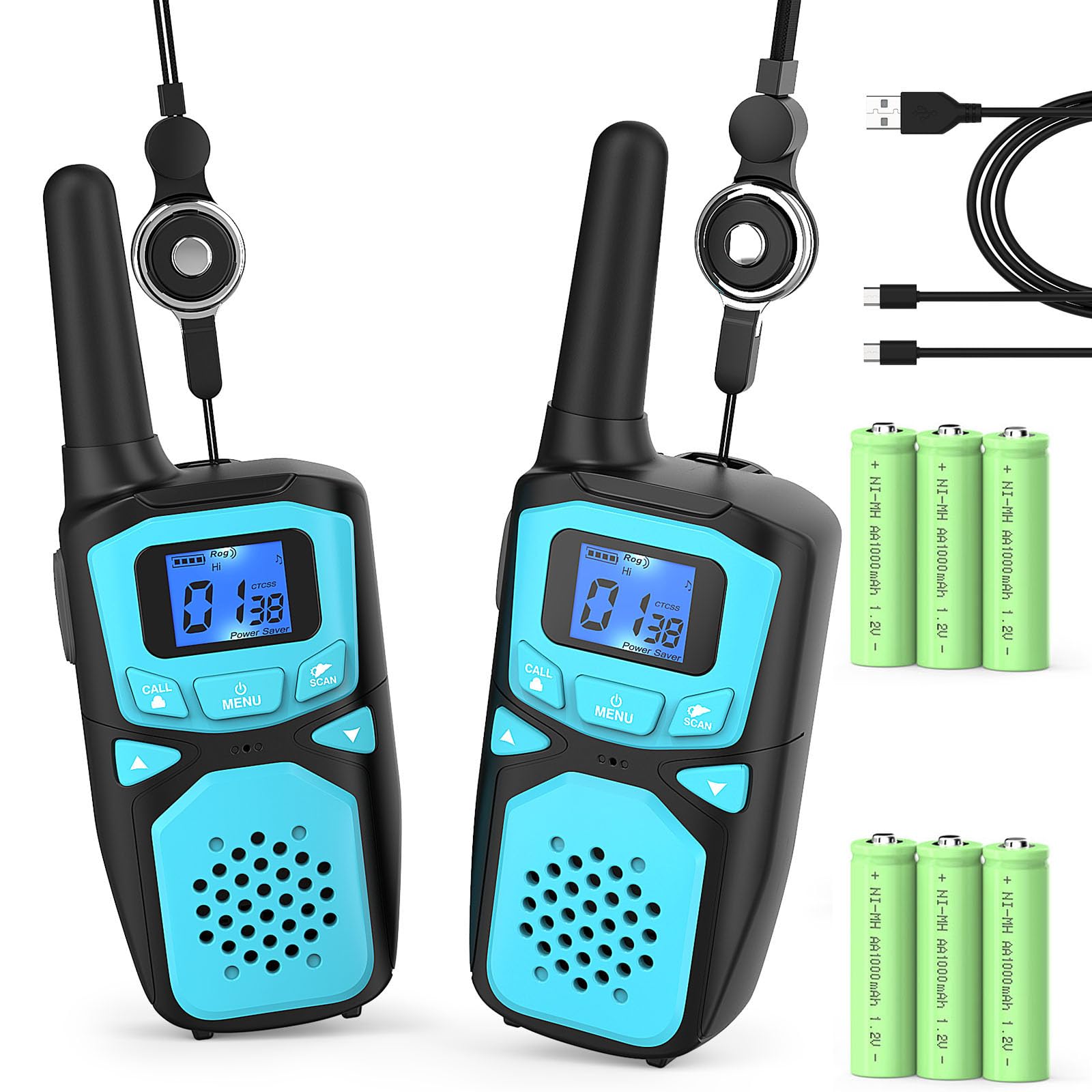 Walkie Talkies for Kids Rechargeable, 2 Pack Long Range Walkie-Talkie for Small 2 Way Radio Hands-Free Outdoor Camping, Hiking Talki with Wearable