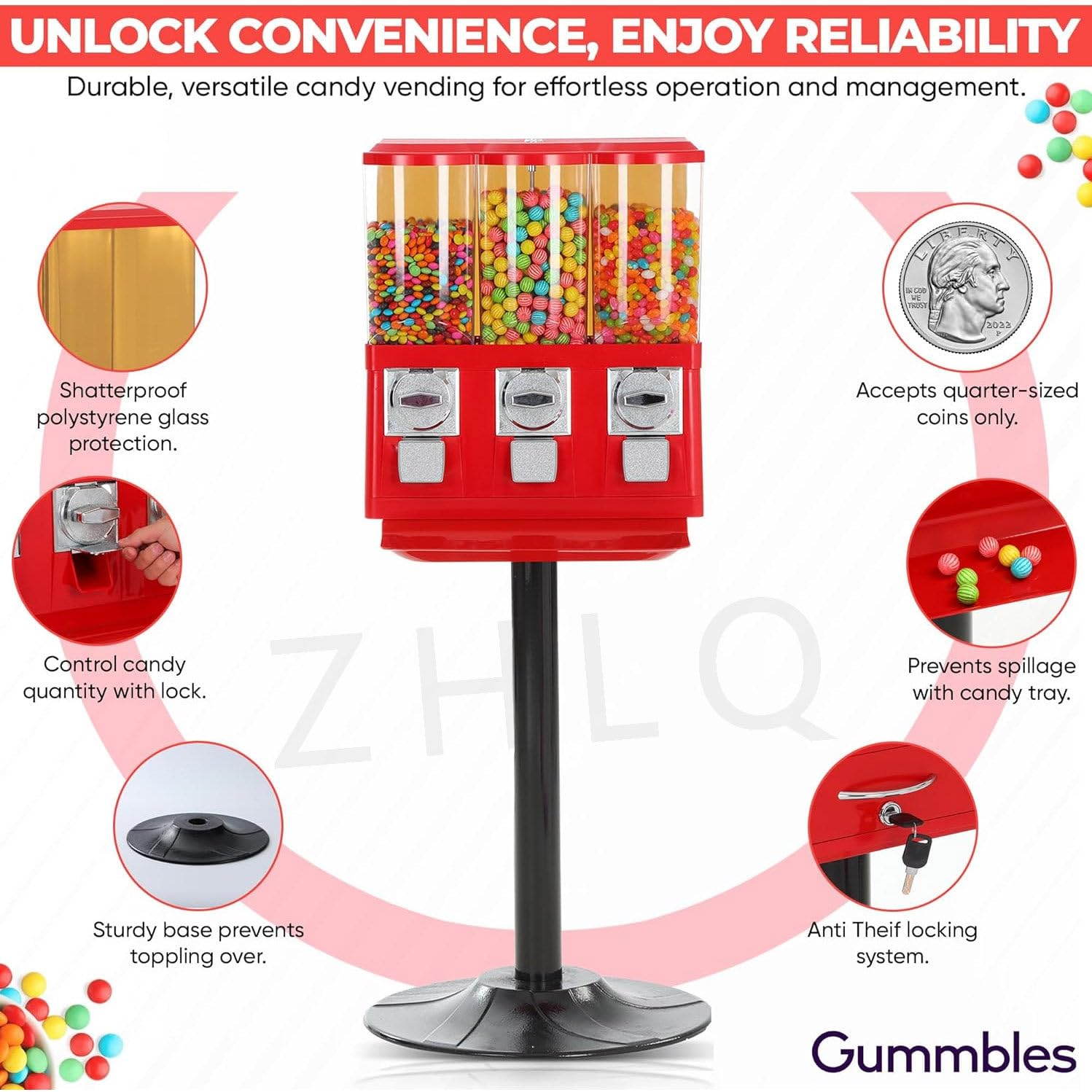 Máquina Expendedora De Chicles Y Caramelos Con Soporte, Máquina Expendedora De Chicles De Metal Con Cápsulas De Juguete Que Funciona Con Monedas 25 Céntimos O 1 Eur Y 3 Bote,Red-0.4in+1to1.37in*2