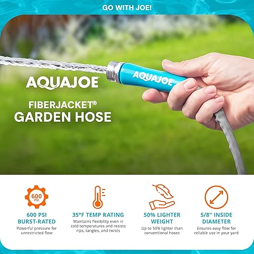 Miniatura 3 de Aqua Joe AJFJH100-58-PRX XTREME FIBERJACKET Manguera de jardín flexible, resistente a las torceduras, 600 PSI máximo, 58 pulgadas de diámetro, 100