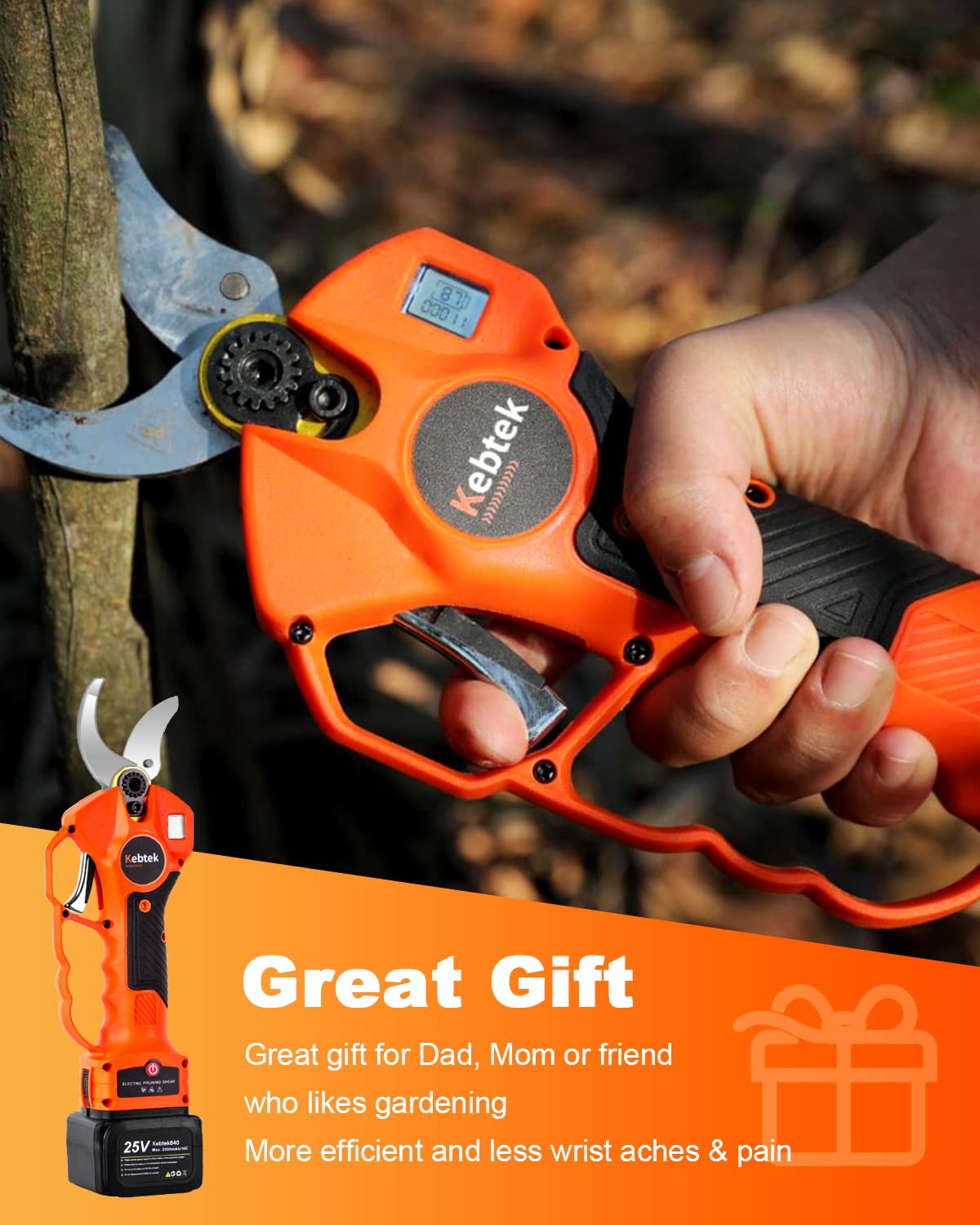 Kebtek Professional Pruning Shears Electric Pruner Branch Cutter, 25V