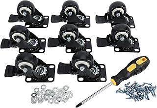 Patioer 8 Pack 2" Caster Wheels, Heavy Duty Swivel Casters with Brake, Locking Casters with 360 Degree No Noise Polyurethane (PU) Wheels, Swivel Plate Castors