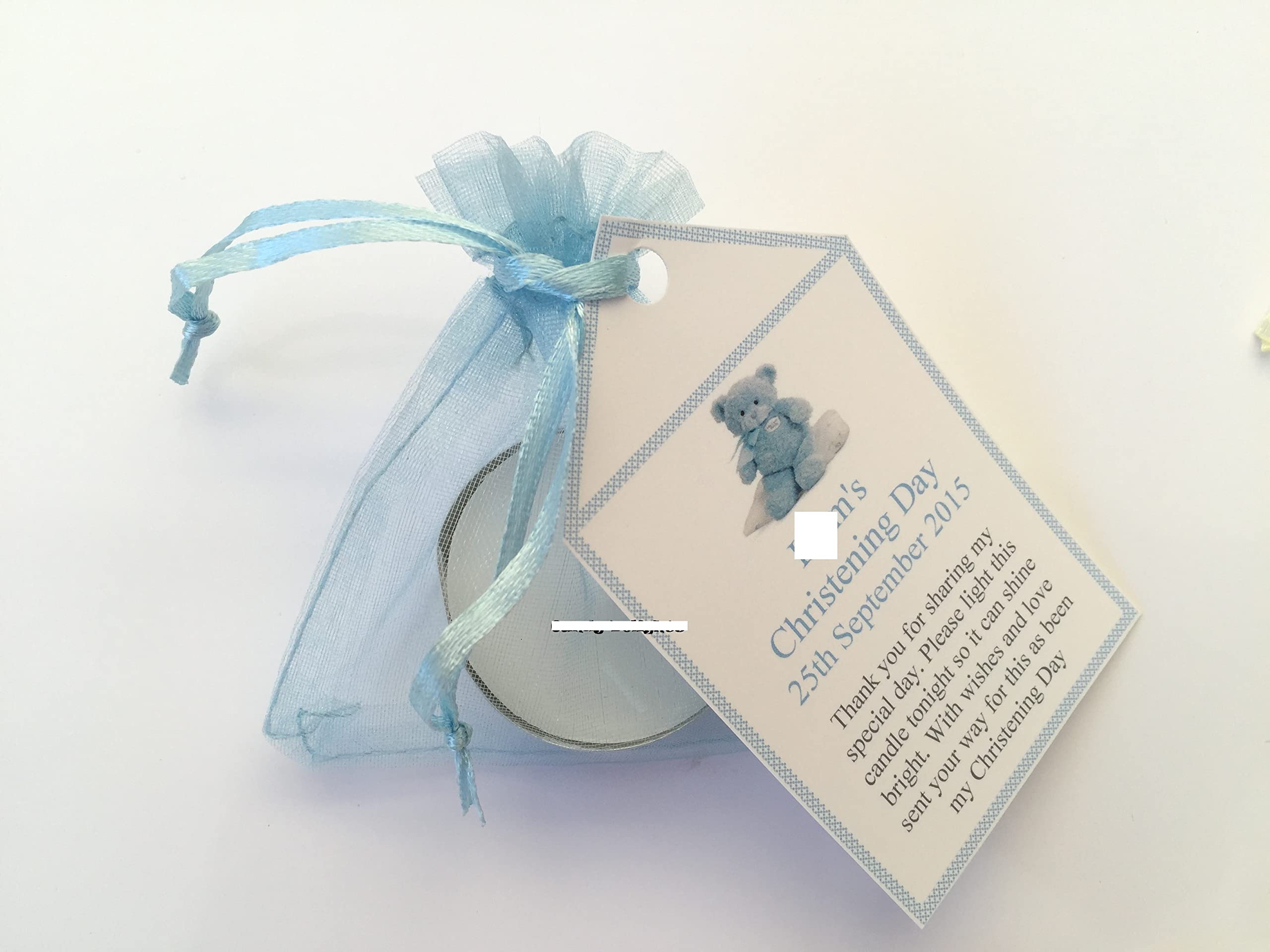 12 White Organza Favor Bags With Bow For Baptism/Christening - 4x5 Inches Decorated