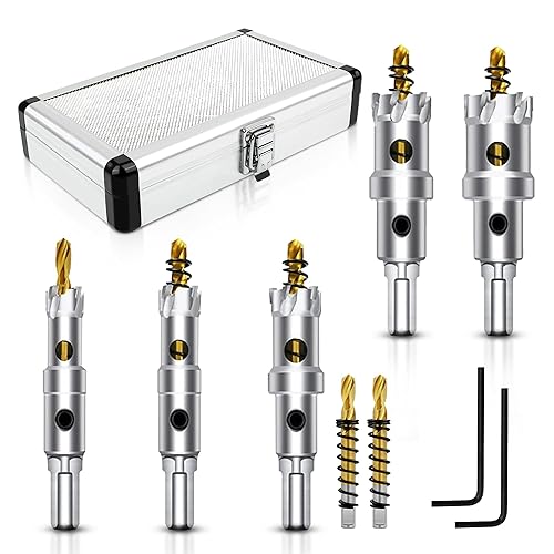 Miniatura 1 de ASNOMY 7 piezas de sierra perforadora TCT para metal duro, 916"-1", juego de sierra de agujero con punta de carburo de tungsteno, cortador de