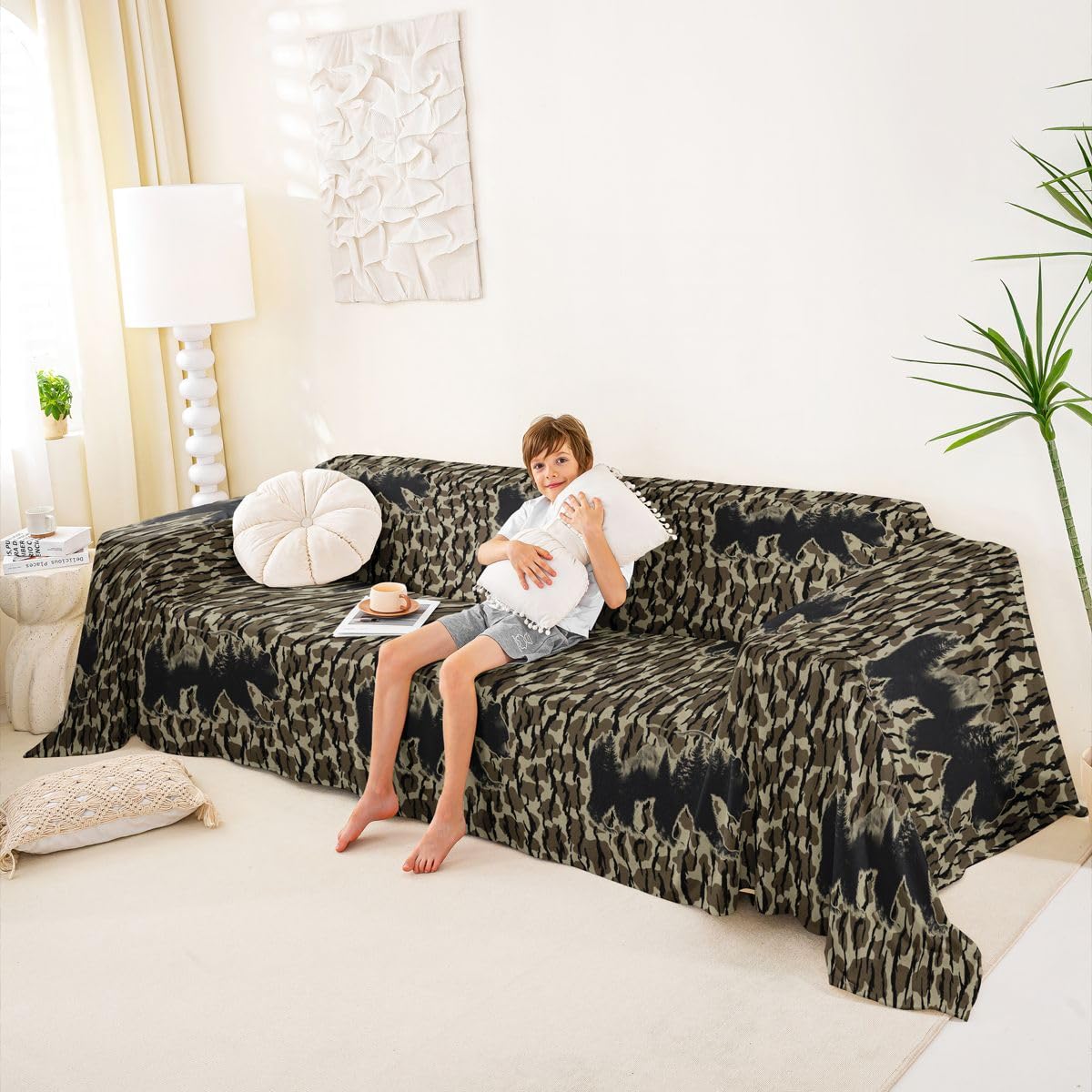 Homewish Housse de Canapé 231 x 340 cm Camouflage Ours Chasse