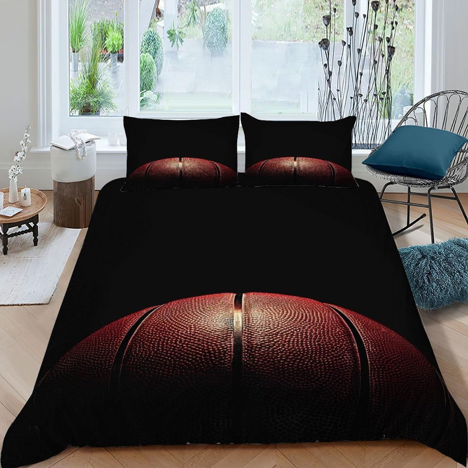Housse de couette basketball 220x240 sport king parure de lit microfibre avec taie d'oreiller