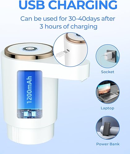 Miniatura 3 de Bomba de botella de agua, dispensador de agua eléctrico portátil para botellas de 5 galones, carga USB, interruptor automático, batería recargable