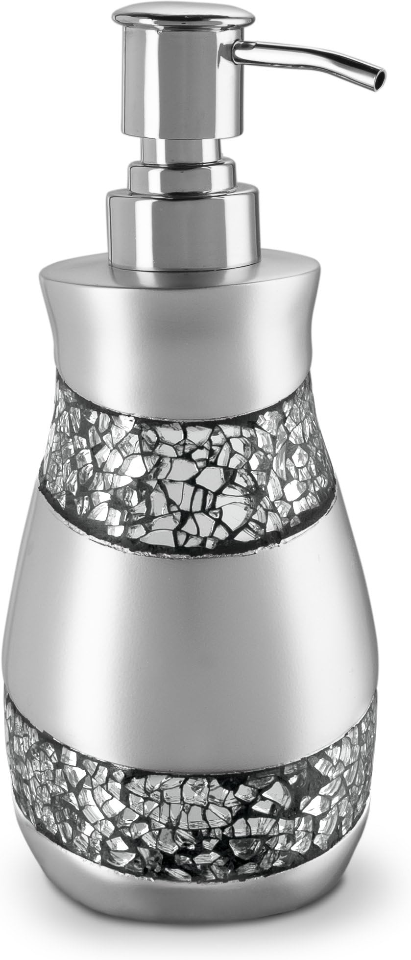 Creative ScentsSilver Mosaic Liquid Soap Dispenser for Bathroom - Decorative Lotion Dispenser - Bling Countertop Soap Dispenser for Liquid Soap and Lotion with Durable Metal Pump (Silver-Gray)