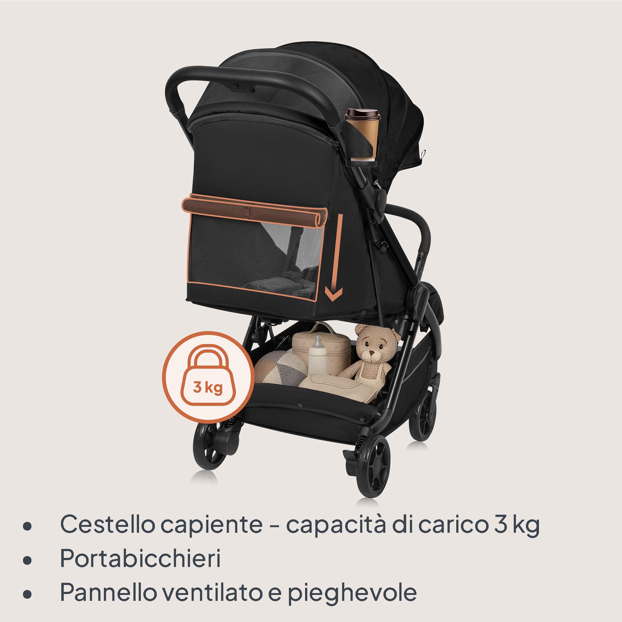 LIONELO Julie Air Passeggino da Viaggio per Aereo da 6 Mesi a 4 Anni | Fino a 22 kg, Leggero e Pieghevole con Una Mano, Ruote Girevoli a 360° con Sospensioni, Schienale Regolabile, UPF50+