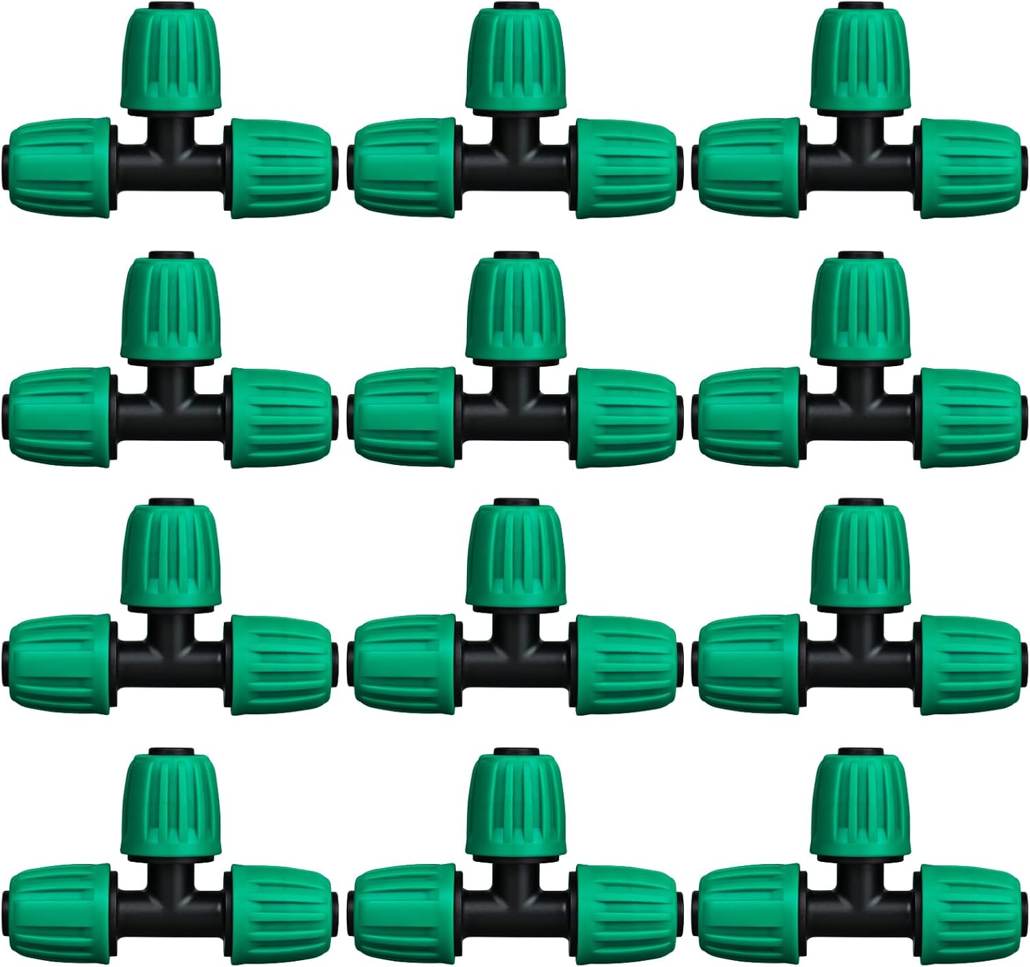 JAYEE 1/2 Inch Drip Irrigation Fittings, 12 Pcs Lock Barbed Tee for 1/2 in Vinyl Tubing, Drip Line Parts 3-Way Tees Irrigation Connectors for Drip Sprinkler Garden Lawn Watering Systems, Green 12P Lock Tee
