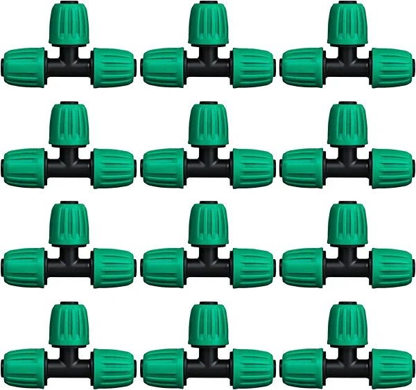 JAYEE 1/2 Inch Drip Irrigation Fittings, 12 Pcs Lock Barbed Tee for 1/2 in Vinyl Tubing, Drip Line Parts 3-Way Tees Irrigation Connectors for Drip Sprinkler Garden Lawn Watering Systems, Green
