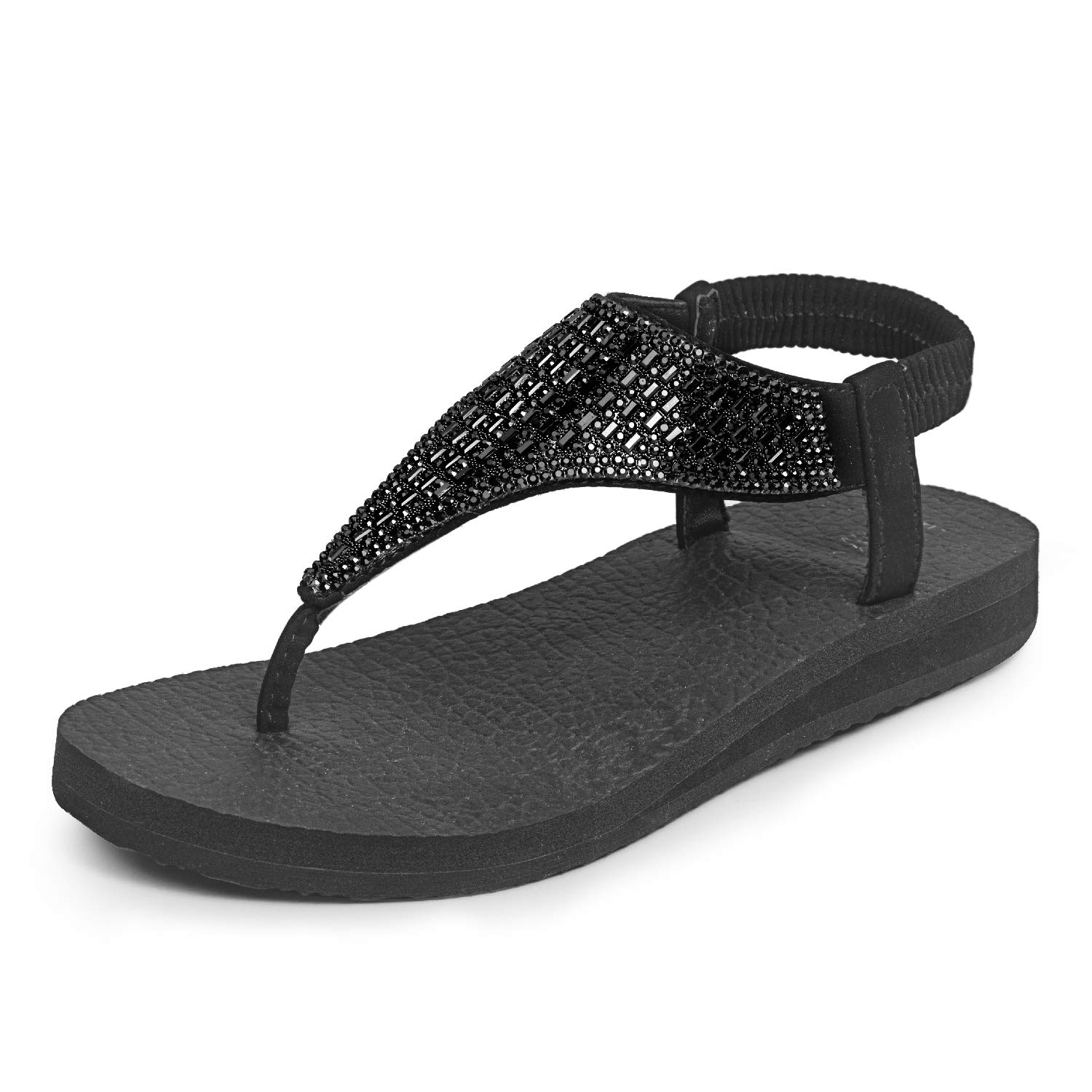 FITORY Womens Sandals Flat Flip Flops with Sling Back Sparkly Diamante Thongs Glitter Post Toe Summer Shoes with Elastic Ankle Strap Size 3-9UK